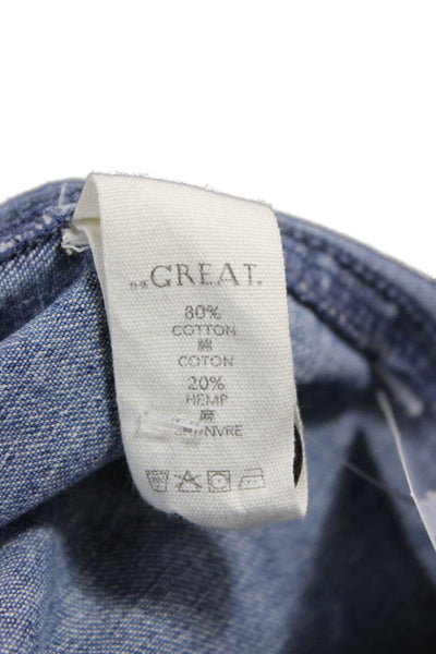 The Great Womens Blue Collared Basic Jacket Long Sleeve Cotton Hemp Size 0
