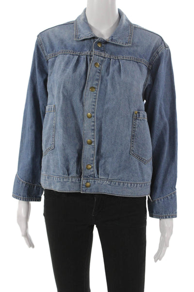 The Great Womens Basic Jacket Blue Cotton Snap Long Sleeve Solid Fall Size 0