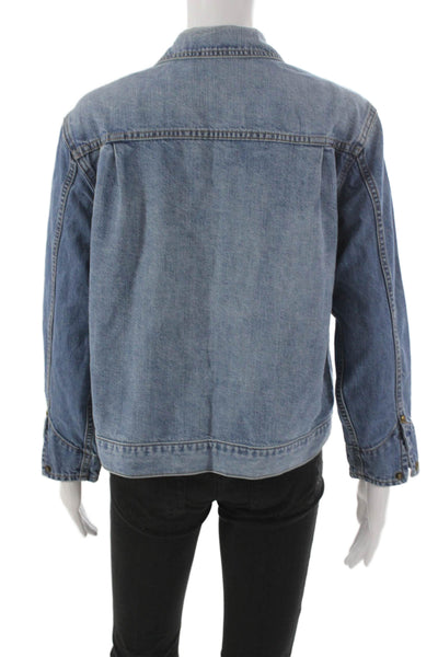 The Great Womens Basic Jacket Blue Cotton Snap Long Sleeve Solid Fall Size 0