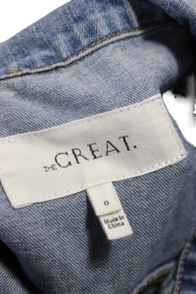 The Great Womens Basic Jacket Blue Cotton Snap Long Sleeve Solid Fall Size 0