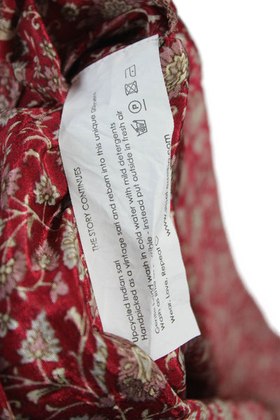Sissel Edelbo Women Kaftan Red Sari V-Neck Floral Boho Size One Size