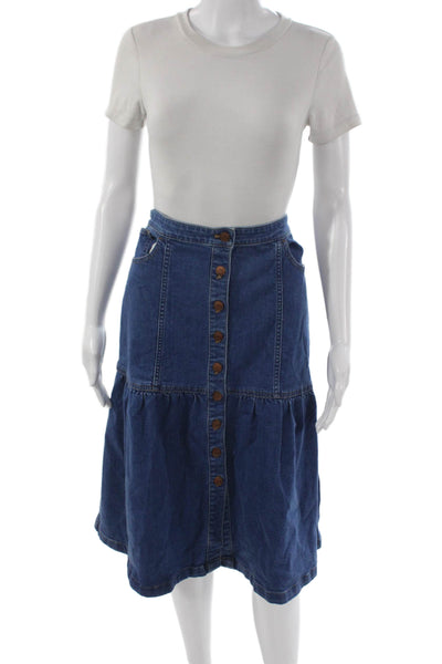 Madewell Women A-Line Knee-Length Cotton Button Blue Skirt Size 31
