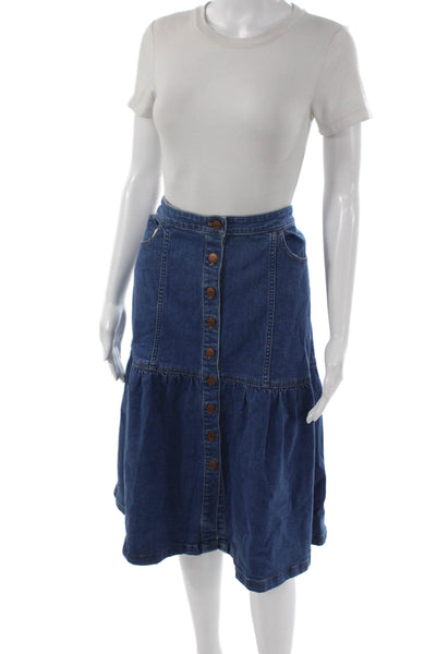 Madewell Women A-Line Knee-Length Cotton Button Blue Skirt Size 31