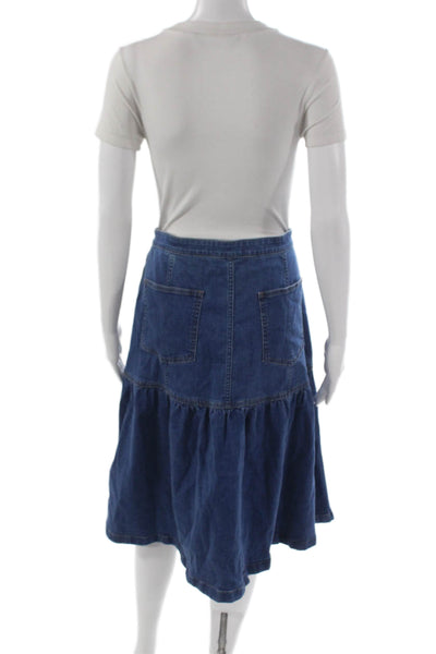 Madewell Women A-Line Knee-Length Cotton Button Blue Skirt Size 31