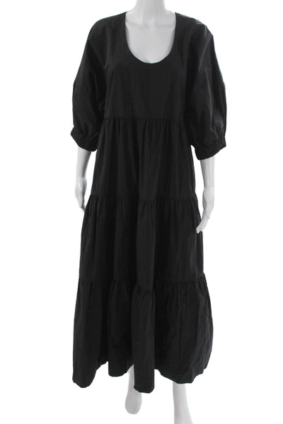 CO Womens Maxi Dress Black Scoop Neck 3/4 Sleeve Long Size M