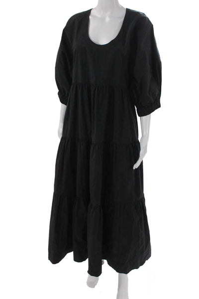 CO Womens Maxi Dress Black Scoop Neck 3/4 Sleeve Long Size M