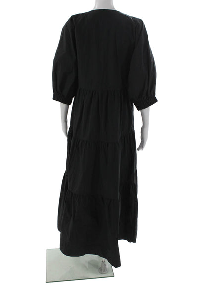 CO Womens Maxi Dress Black Scoop Neck 3/4 Sleeve Long Size M