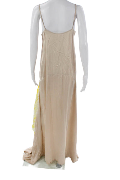 Rabens Saloner Women Maxi Bohemian Beige V Neck Sleeveless Viscose Dress Size M