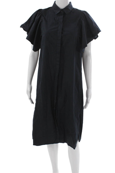 Alani Womens Shirt Dress Black Collared Short Sleeve Button Cotton Long Size M