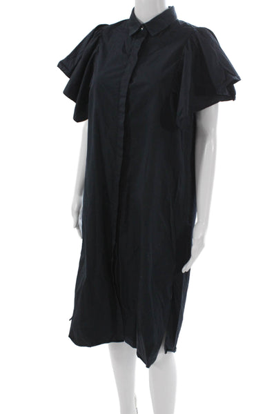 Alani Womens Shirt Dress Black Collared Short Sleeve Button Cotton Long Size M