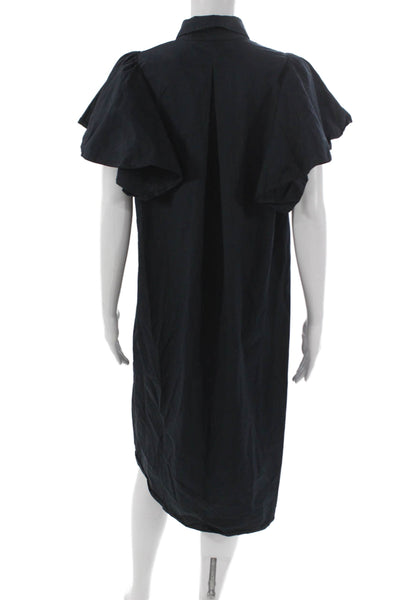Alani Womens Shirt Dress Black Collared Short Sleeve Button Cotton Long Size M