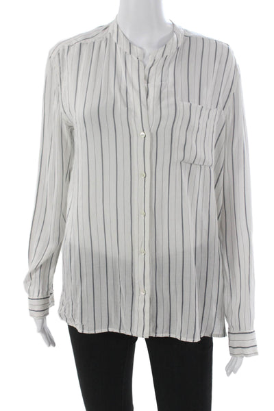 James Perse Women White Striped Collared Button-Up Long Sleeve Viscose Size 3