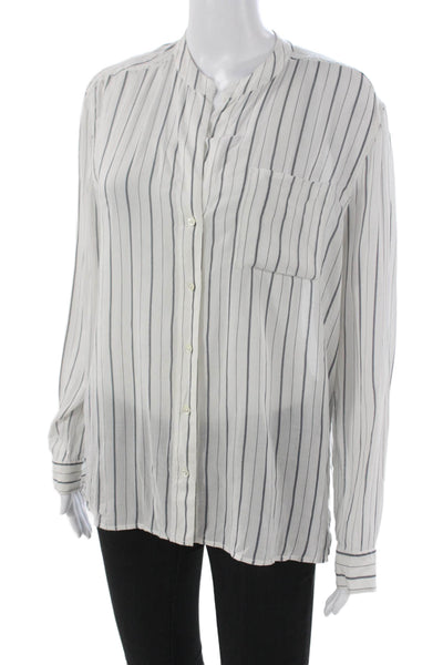 James Perse Women White Striped Collared Button-Up Long Sleeve Viscose Size 3