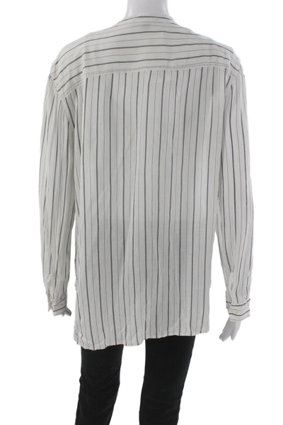 James Perse Women White Striped Collared Button-Up Long Sleeve Viscose Size 3