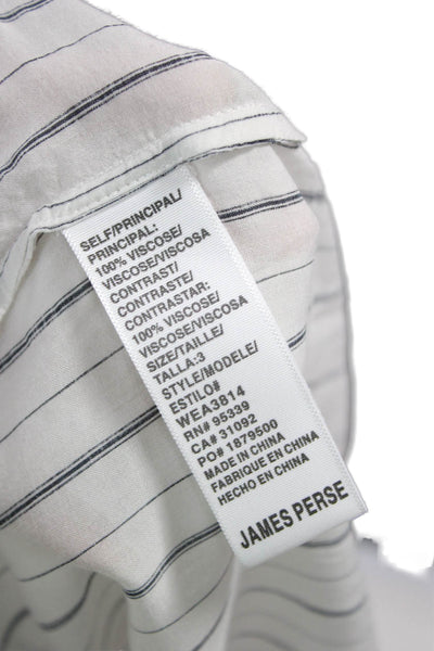 James Perse Women White Striped Collared Button-Up Long Sleeve Viscose Size 3
