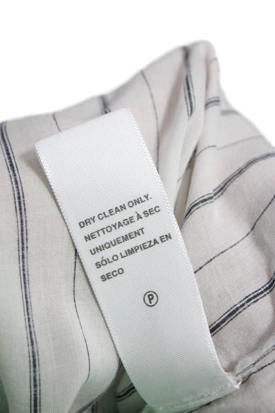 James Perse Women White Striped Collared Button-Up Long Sleeve Viscose Size 3
