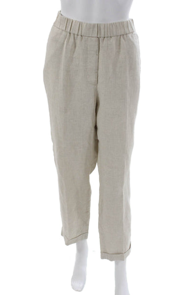 Peserico Women Cropped Linen Pants Beige Pull On Inseam 25in Size M