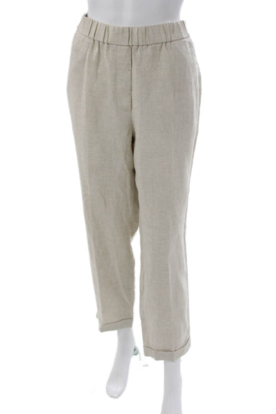 Peserico Women Cropped Linen Pants Beige Pull On Inseam 25in Size M