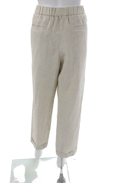 Peserico Women Cropped Linen Pants Beige Pull On Inseam 25in Size M