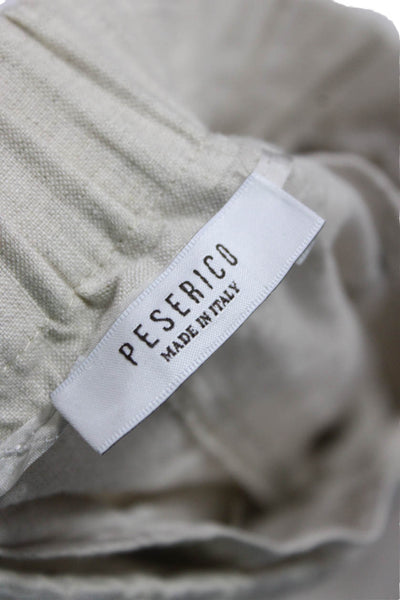 Peserico Women Cropped Linen Pants Beige Pull On Inseam 25in Size M