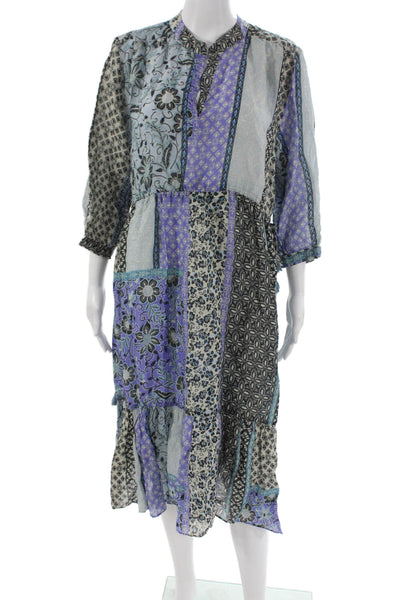 Johnny Was Workshop Women Maxi Patchwork Dress Ramie Henley Size L