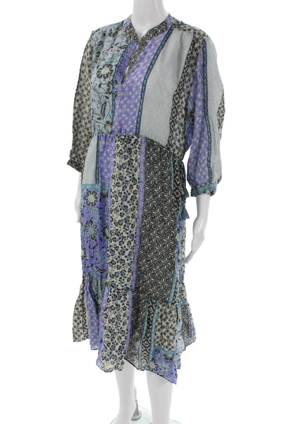 Johnny Was Workshop Women Maxi Patchwork Dress Ramie Henley Size L
