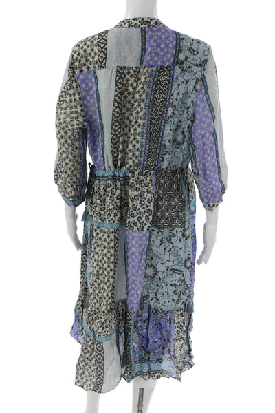 Johnny Was Workshop Women Maxi Patchwork Dress Ramie Henley Size L