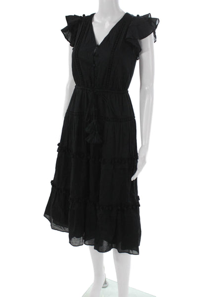 J Crew Womens Black Cotton V-Neck Sundress Mid-Calf Button Size 00