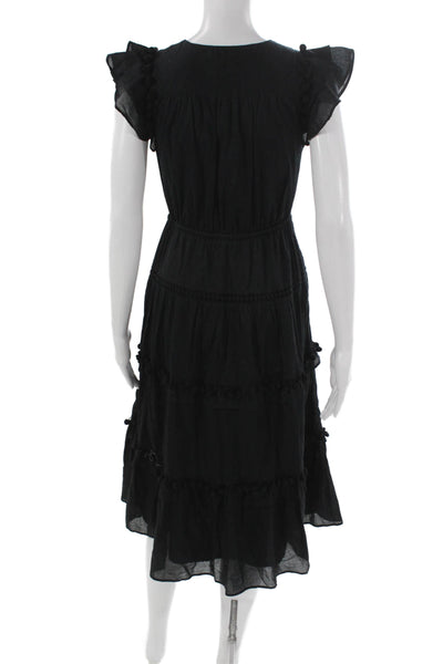 J Crew Womens Black Cotton V-Neck Sundress Mid-Calf Button Size 00
