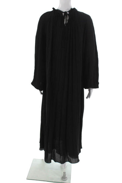 Zara Women Black Maxi Dress High Neck Long Sleeve Tie Waist Polyester Size XS