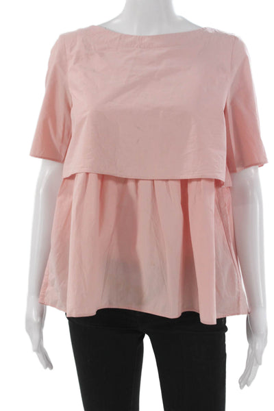 COS Womens Basic Blouse Pink Cotton Boat Neck Short Sleeve Size 2