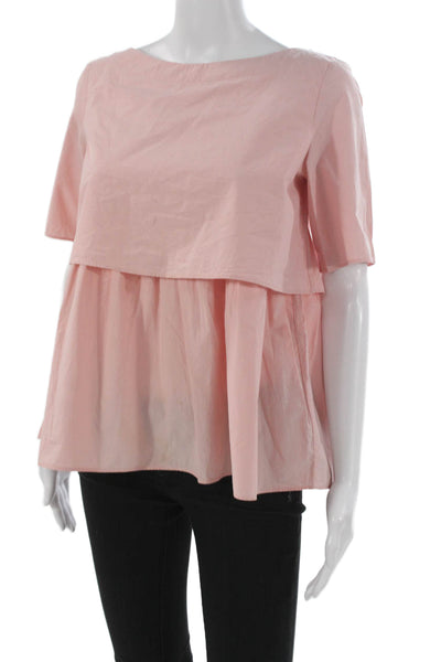 COS Womens Basic Blouse Pink Cotton Boat Neck Short Sleeve Size 2