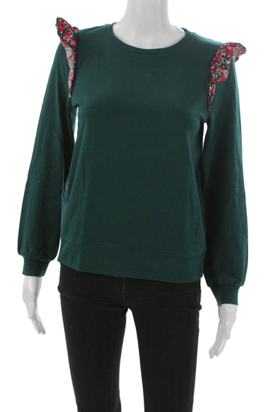 J Crew Womens Basic Green Crewneck Pullover Sweatshirt Long Sleeve Size XS