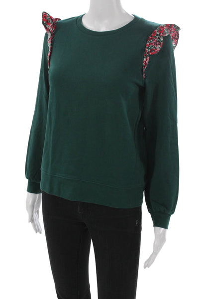 J Crew Womens Basic Green Crewneck Pullover Sweatshirt Long Sleeve Size XS