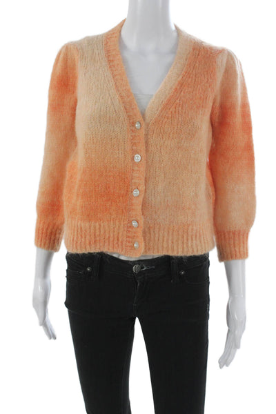 Maje Womens Orange Ombre V-Neck Alpaca Blend Cardigan 3/4 Sleeve Size 2