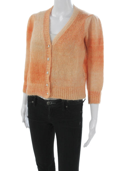 Maje Womens Orange Ombre V-Neck Alpaca Blend Cardigan 3/4 Sleeve Size 2