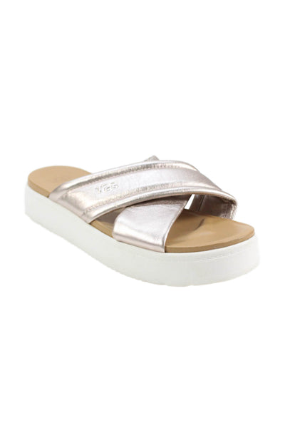 Ugg Women's Open Toe Criss-Cross Straps Platform Slide Sandals Gold Sz 8.5