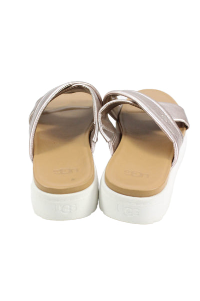 Ugg Women's Open Toe Criss-Cross Straps Platform Slide Sandals Gold Sz 8.5