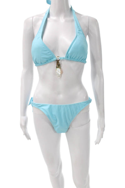 Letarte Women Blue Solid Bikini Swimwear Nylon Spandex Beach Size L
