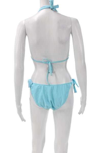 Letarte Women Blue Solid Bikini Swimwear Nylon Spandex Beach Size L