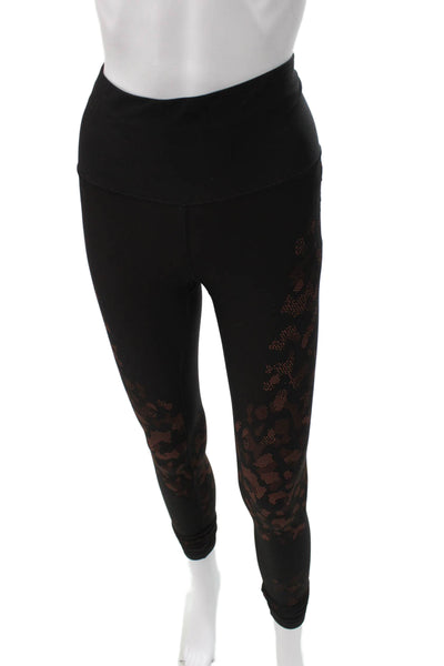 Lululemon Women Black Ankle Leggings Animal Print Nylon Size 4