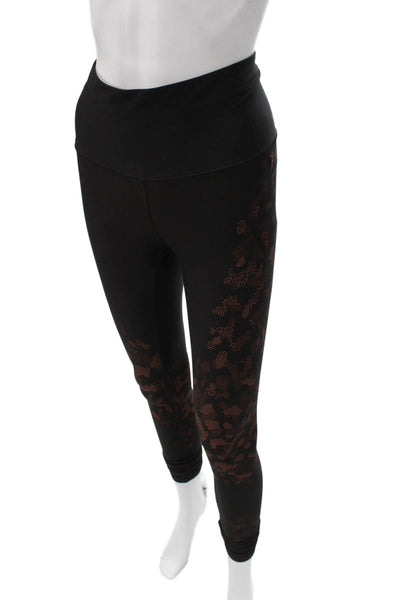Lululemon Women Black Ankle Leggings Animal Print Nylon Size 4