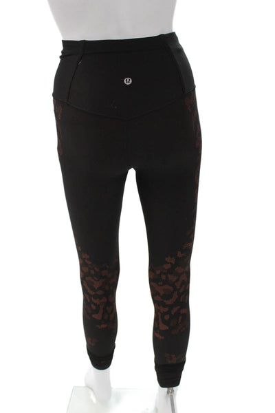 Lululemon Women Black Ankle Leggings Animal Print Nylon Size 4