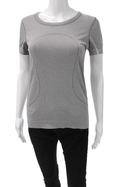 Lululemon Women Gray Basic T-Shirt Nylon Short Sleeve Round Neck Size S