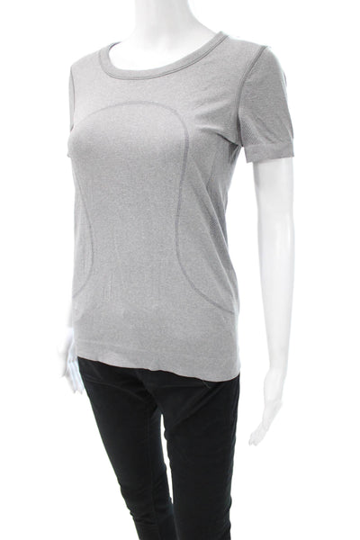 Lululemon Women Gray Basic T-Shirt Nylon Short Sleeve Round Neck Size S