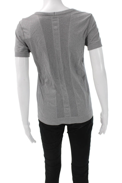 Lululemon Women Gray Basic T-Shirt Nylon Short Sleeve Round Neck Size S
