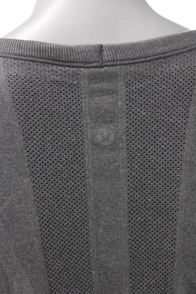 Lululemon Women Gray Basic T-Shirt Nylon Short Sleeve Round Neck Size S