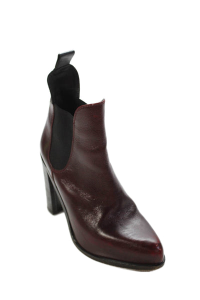 Rag & Bone Women's Pointed Toe Leather Ankle Boots Burgundy Size 37
