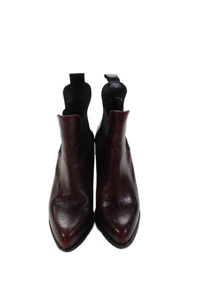 Rag & Bone Women's Pointed Toe Leather Ankle Boots Burgundy Size 37