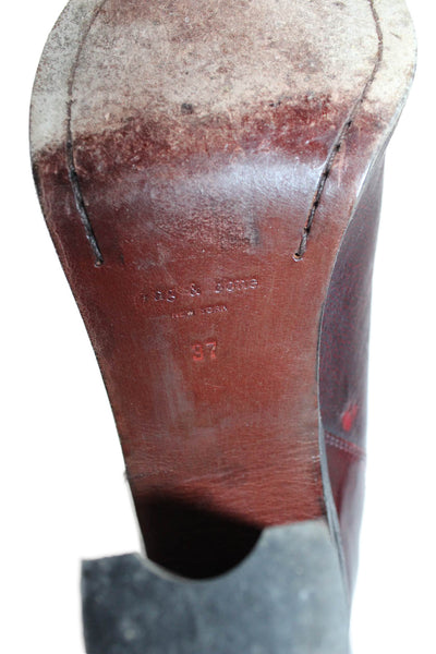 Rag & Bone Women's Pointed Toe Leather Ankle Boots Burgundy Size 37